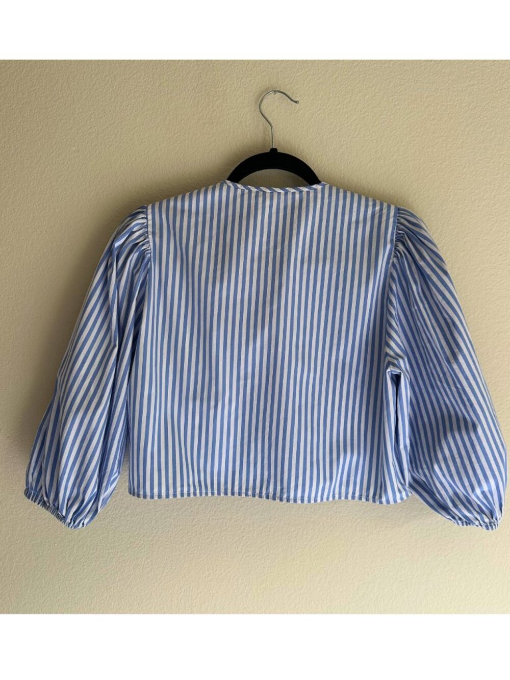 Zara Top Blue White Striped Tie Front Poplin Size M - Picture 2 of 4